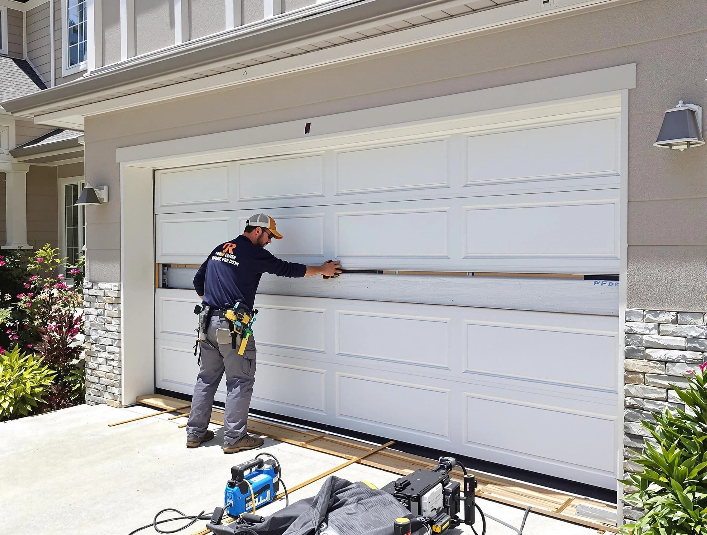 Old Bridge Garage Door Repair team performing complete garage door replacement at Old Bridge residence