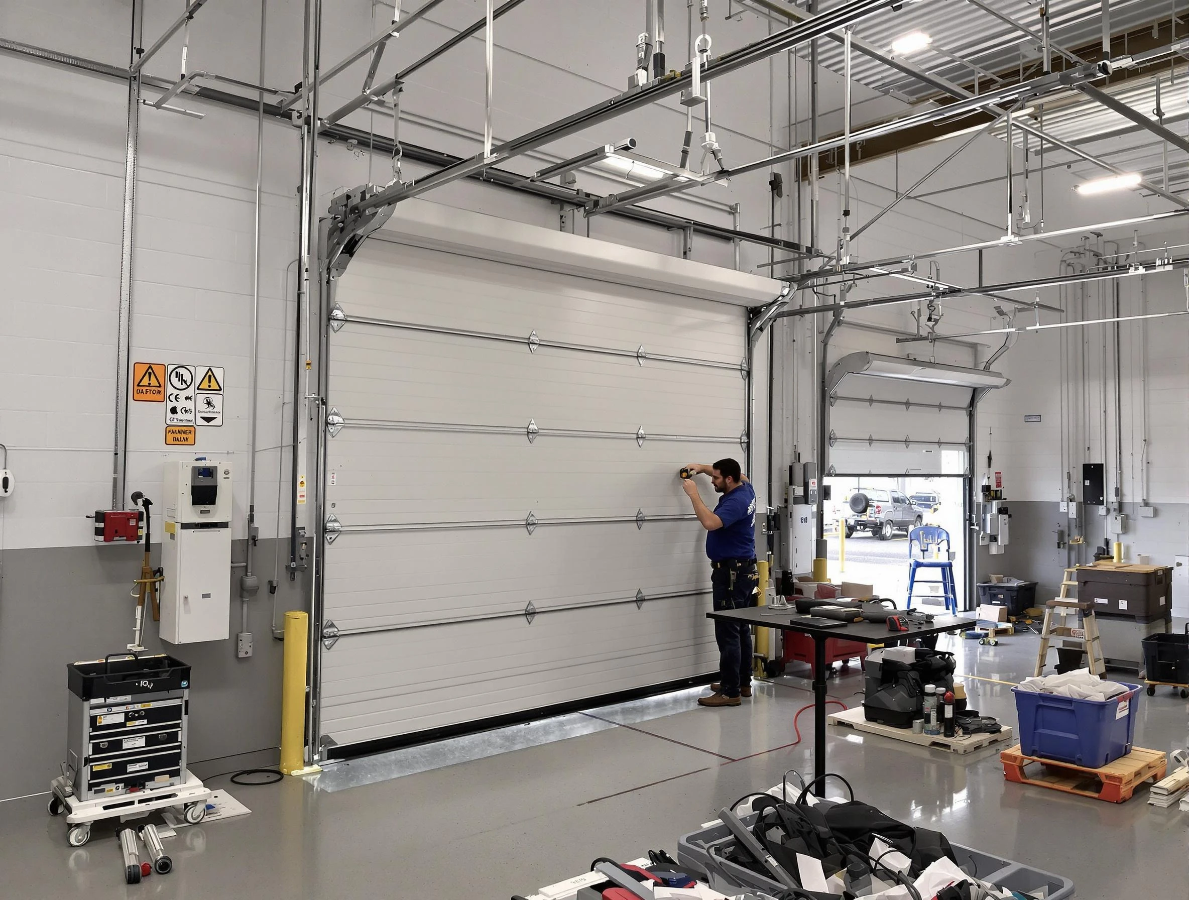 Commercial garage door repair being performed by Old Bridge Garage Door Repair expert in Old Bridge